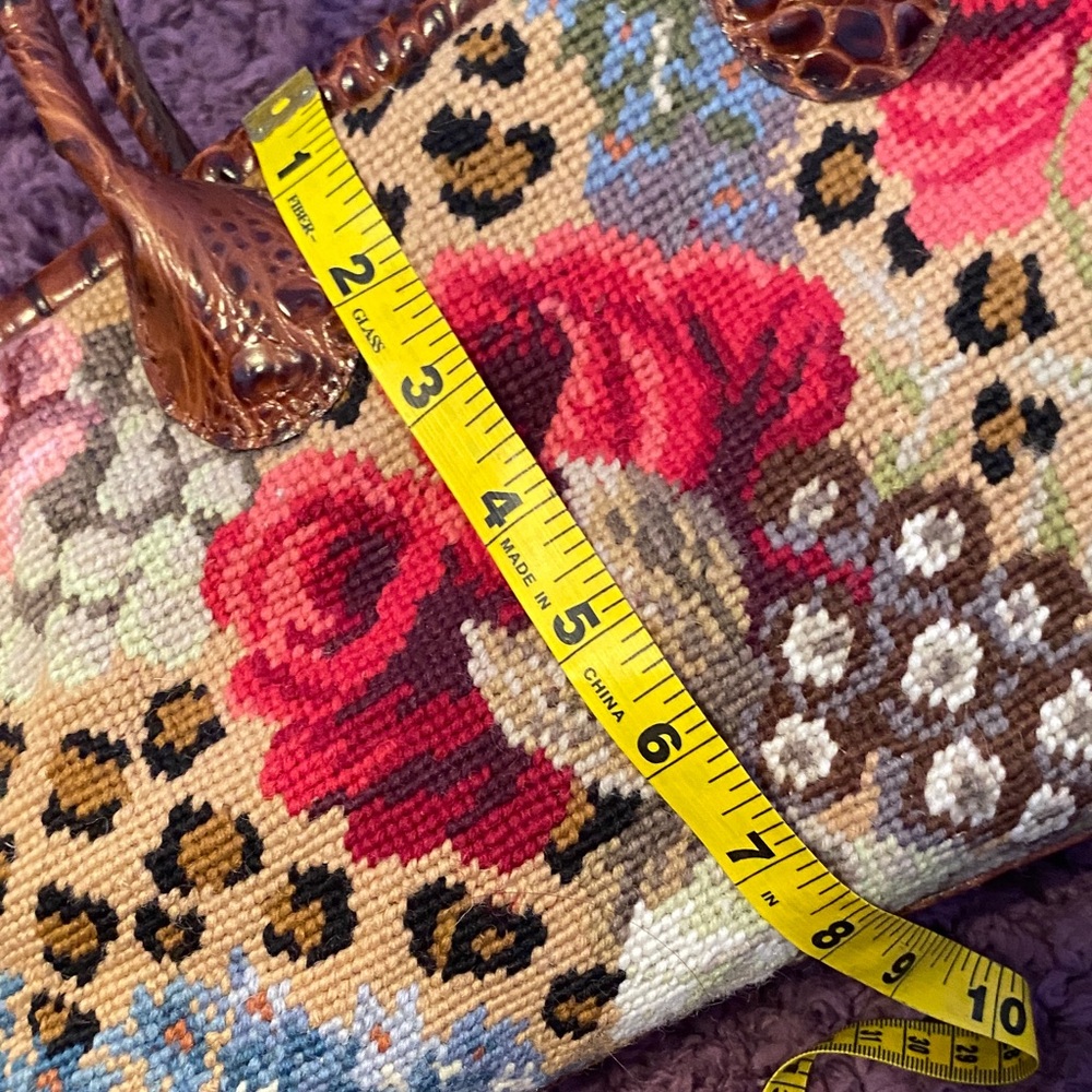 Clever Carriage Co. Floral Needlepoint Doctor Satchel, Croco Embossed Leather - Picture 13 of 16